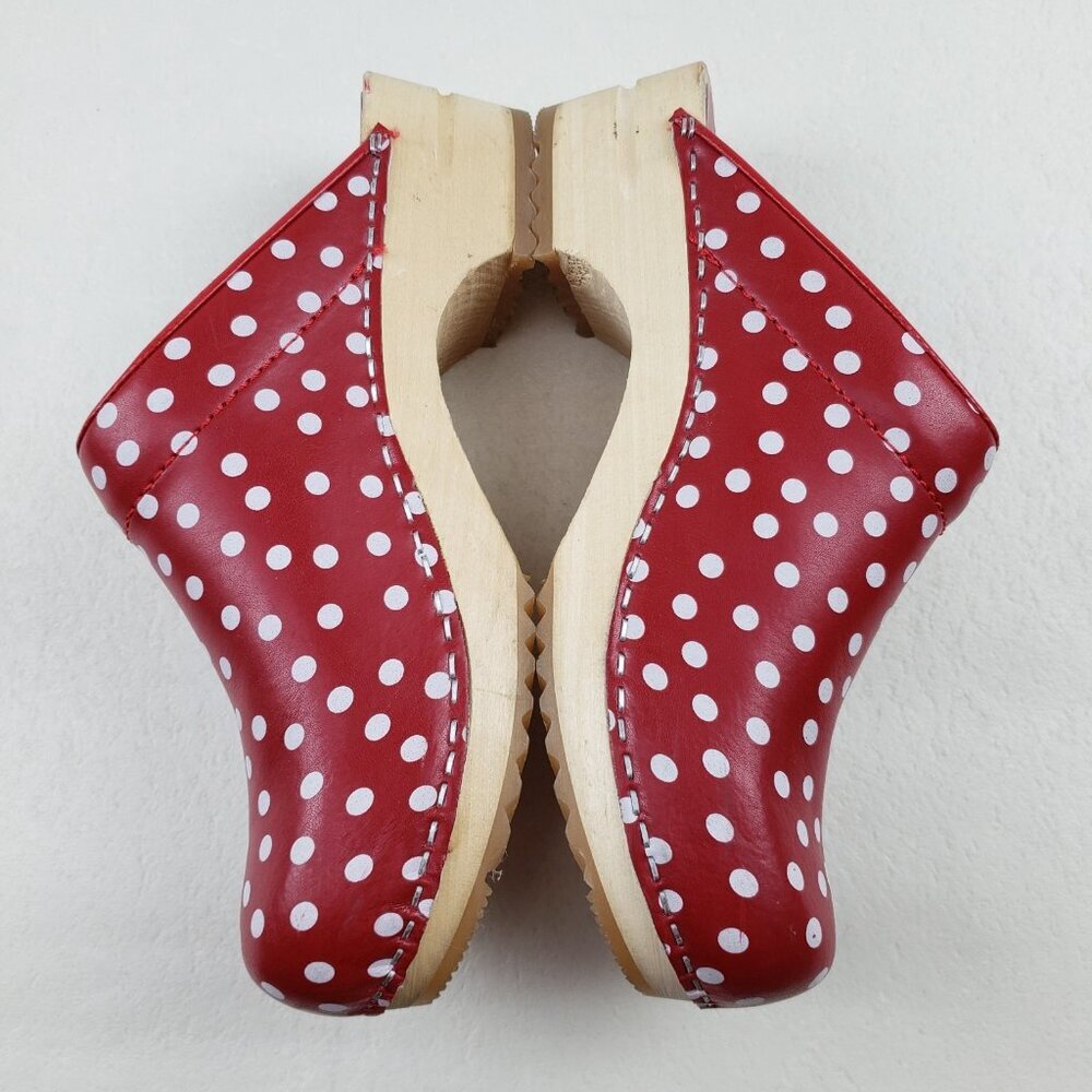 Sanita Fenja Polka Dot Clog Womens US 7 EU 38 Red Leather Slip On Wooden Shoe - Picture 8 of 16